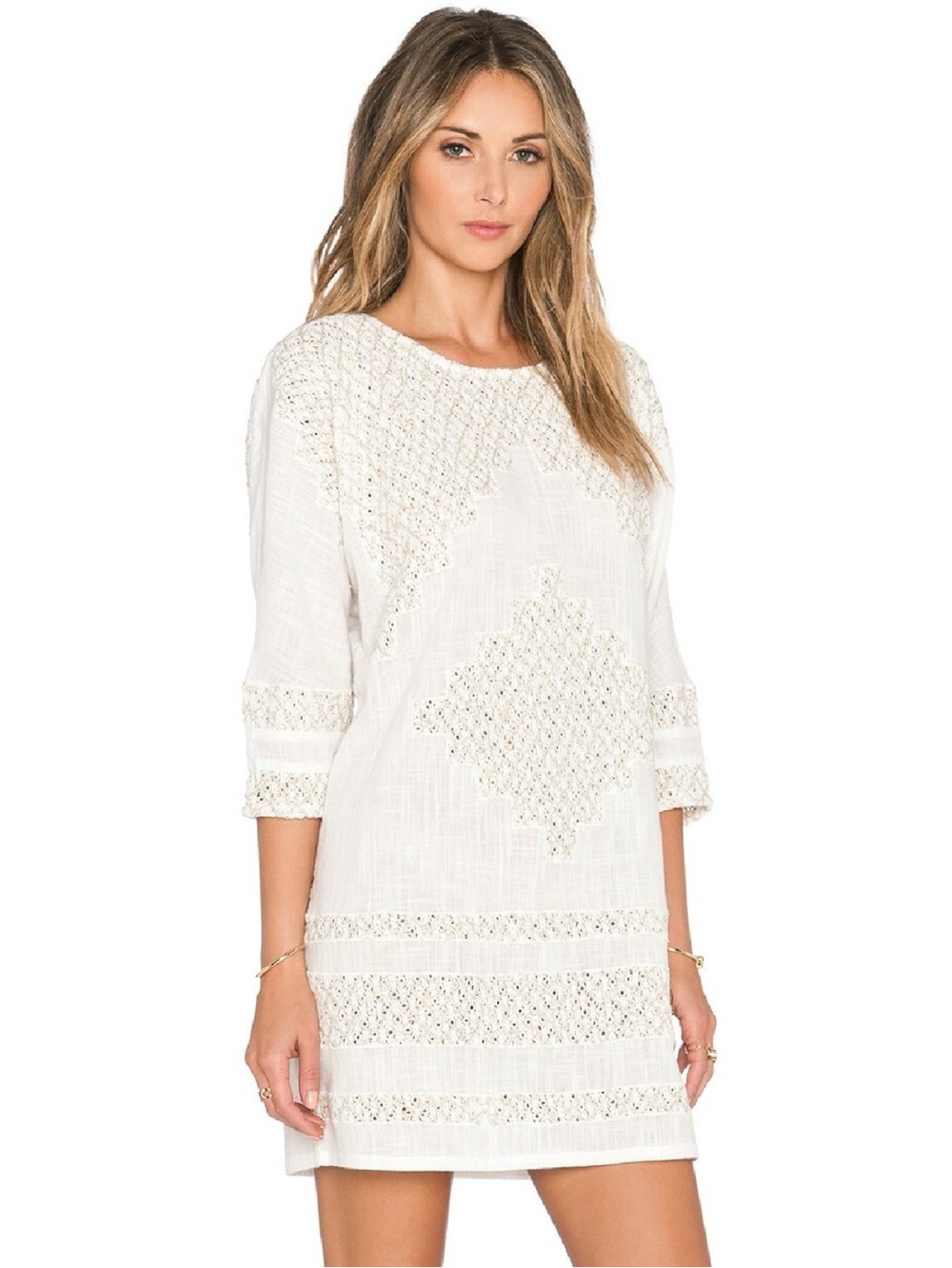 Free People ☮️ Desert Song Crochet Shift 100% Cotton Mini Dress XS